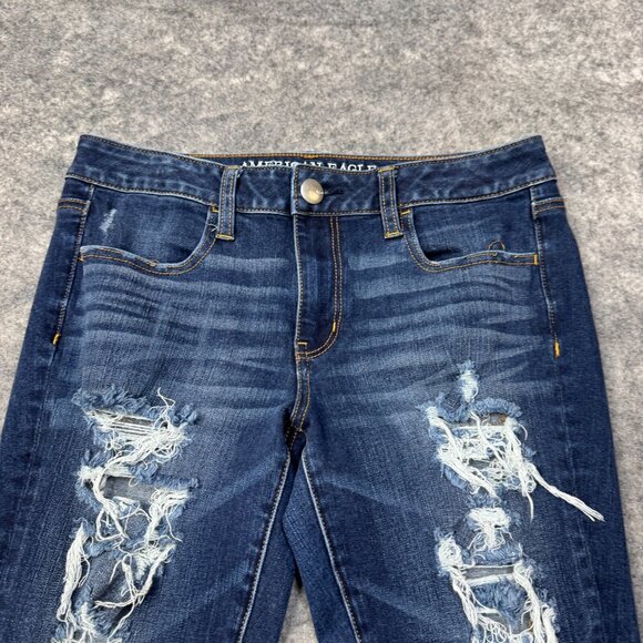 American Eagle Jeans Womens 8 Long Jegging 360 Super Stretch Distressed Skinny - Picture 6 of 13